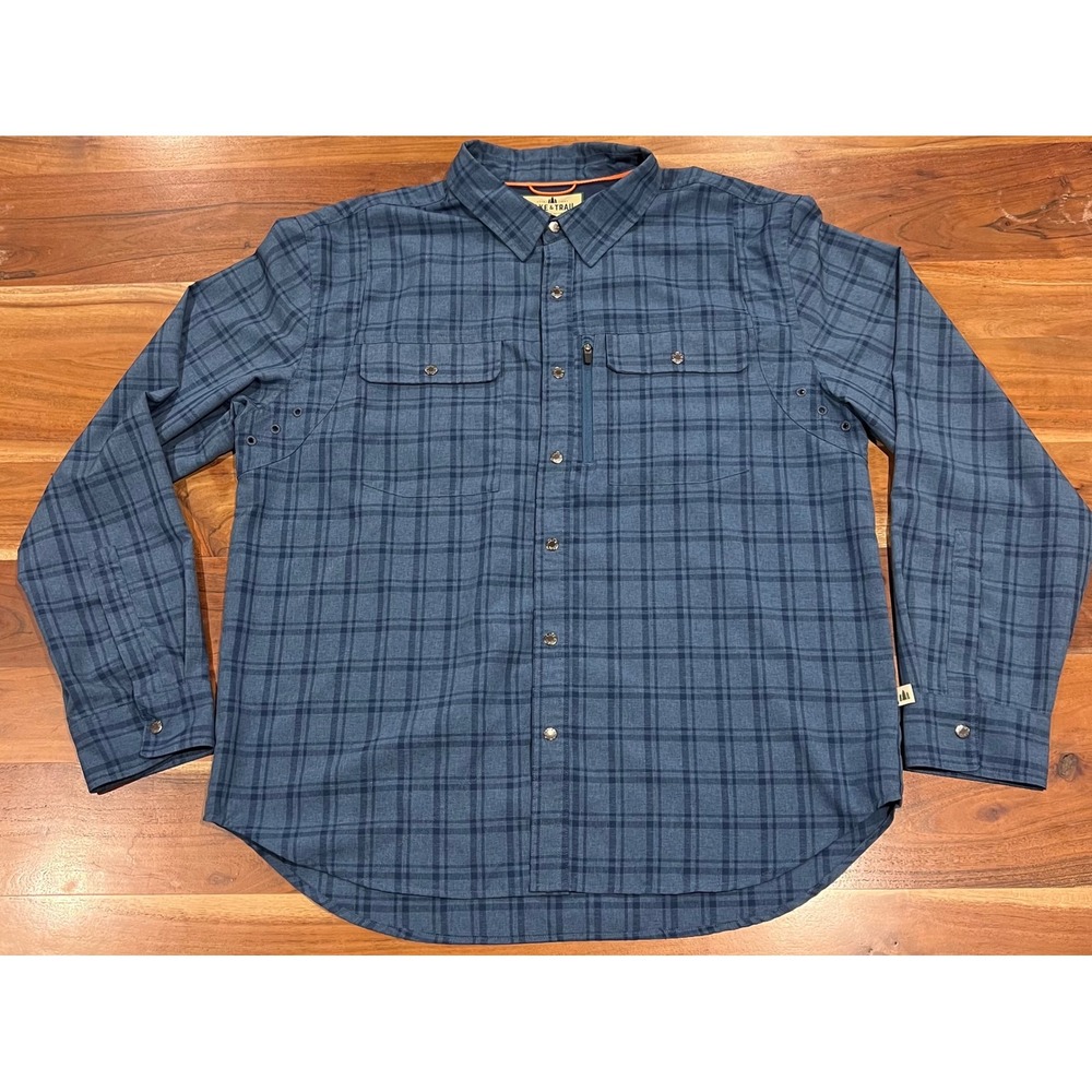 Lake & Trail Mens Blue Plaid Ventilated Fishing Hiking Shirt Large RN 48711